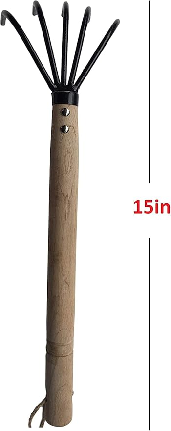 Garden Guru Hand Rake Cultivator Claw Soil Tiller - Military Grade Steel - Rust Resistant - 5 Tine Japanese Ninja Claw - Comfortable Wood Handle - Perfect Pulverized and Aerated Soil (4 Pack)