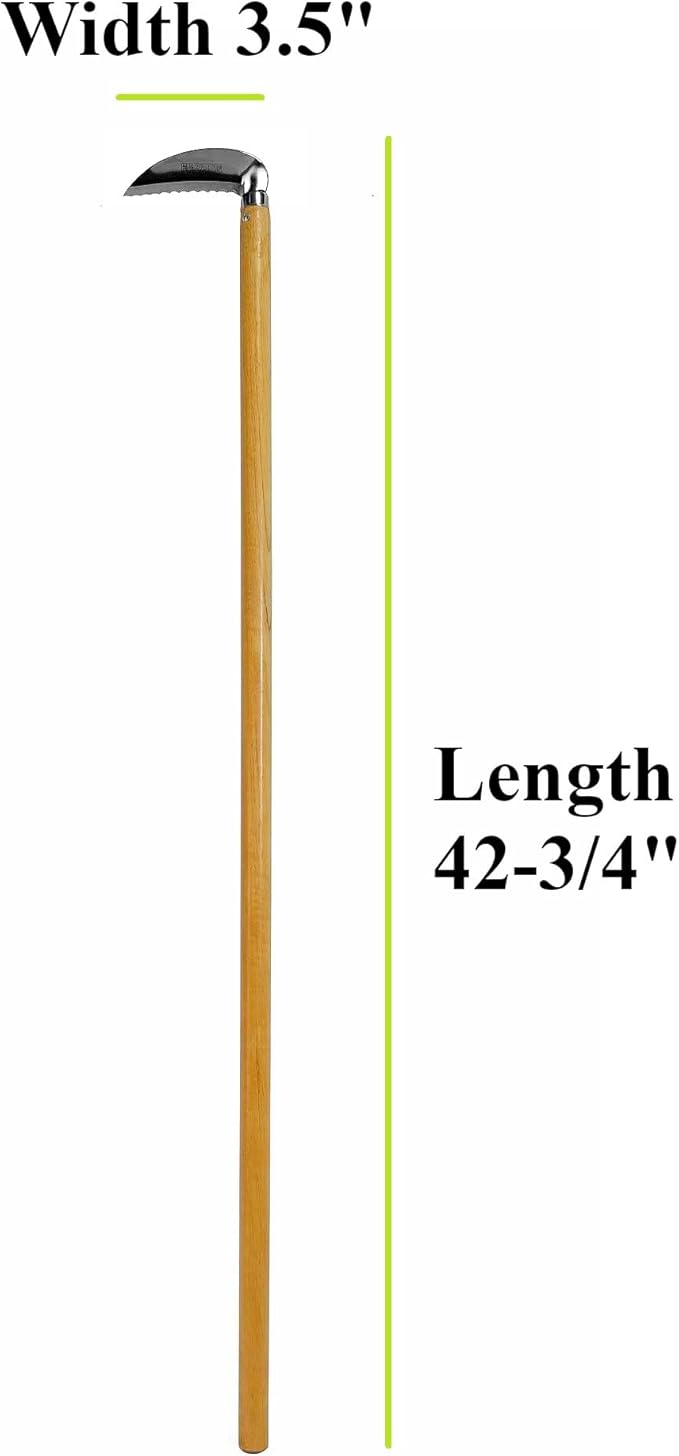 Garden Hoe Long Handle 42-3/4" Heavy Duty Japanese Stainless Steel, Made in JAPAN, Weeding Sickle Tool, Stand Up Weeder Hand Tool