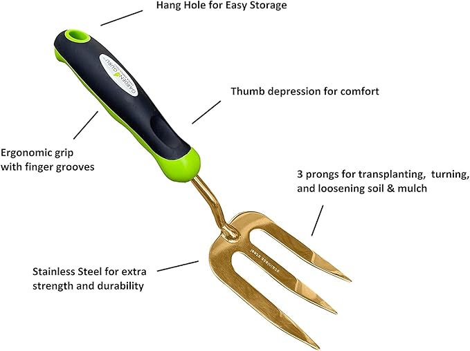 Garden Guru Titanium Hand Weeder Fork Tool – Rust Resistant – Ergonomic Handle – Great for Planting, Spreading Mulch, Weeding, Loosening & Transplanting Soil