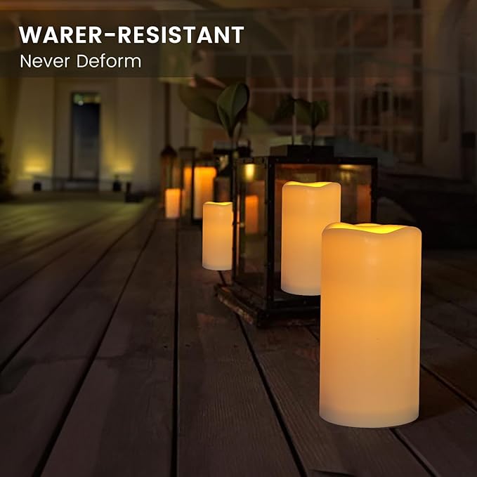 15Pack Waterproof Flameless Remote Control Candles (D3''*H5.5'') Battery Operated Flickering LED Pillar Candle,plastic with 10-Key 24Hours Timer for Outdoor/Indoor Party Garden Lanterns Porch Ivory