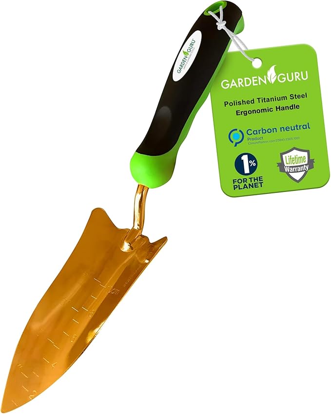 Garden Guru Titanium Transplanter Trowel Shovel - Rust Resistant - Ergonomic Handle - Perfect Hand Shovel Tool for Gardening Weeding Transplanting and Digging in Garden Beds