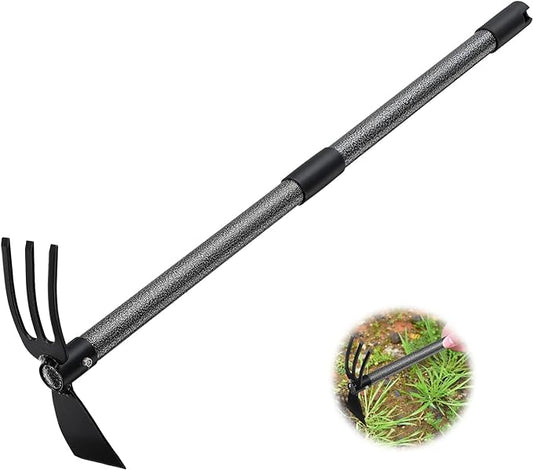 Garden Hoe and Cultivator, 31 Inch Long Heavy Duty Hand Hoe Garden Tool with Tiller,2 Section Handle, Carbon Steel Blade, Cultivator Hoe Garden Tools for Loosening Soil, Weeding Garden Tools