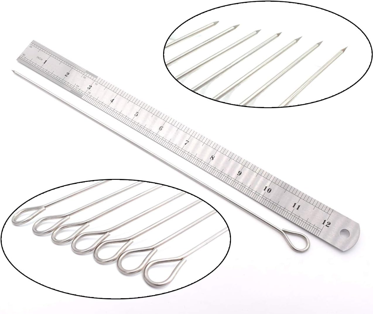 12 Inch Barbecue Skewers, Stainless Steel BBQ Skewers, Shish Kebab Kabob Skewers 12Pcs