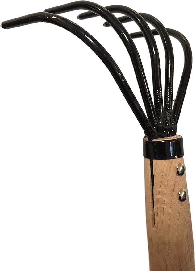 Garden Guru Hand Rake Cultivator Claw Soil Tiller - Military Grade Steel - Rust Resistant - 5 Tine Japanese Ninja Claw - Comfortable Wood Handle - Perfect Pulverized and Aerated Soil (2 Pack)