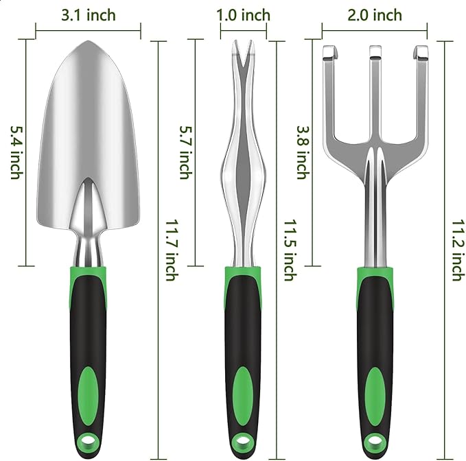 Garden Hand Tools Set,3PCS Aluminum Heavy Duty Gardening Tool Set,Weeding Tools Gardening,Soil Scoop,Hand Rake,Weeder,Non-Slip Rubber Grip, Ideal for transplanting, Weeding, Digging and Planting