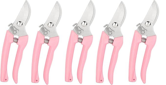 Garden Flower Shears Pruning Shears 6.9 inches Scissors Heavy Duty Plant Scissors for Cutting Flowers, Trimming Plants, Bonsai, Fruits Picking (Pink Handle 5pcs)