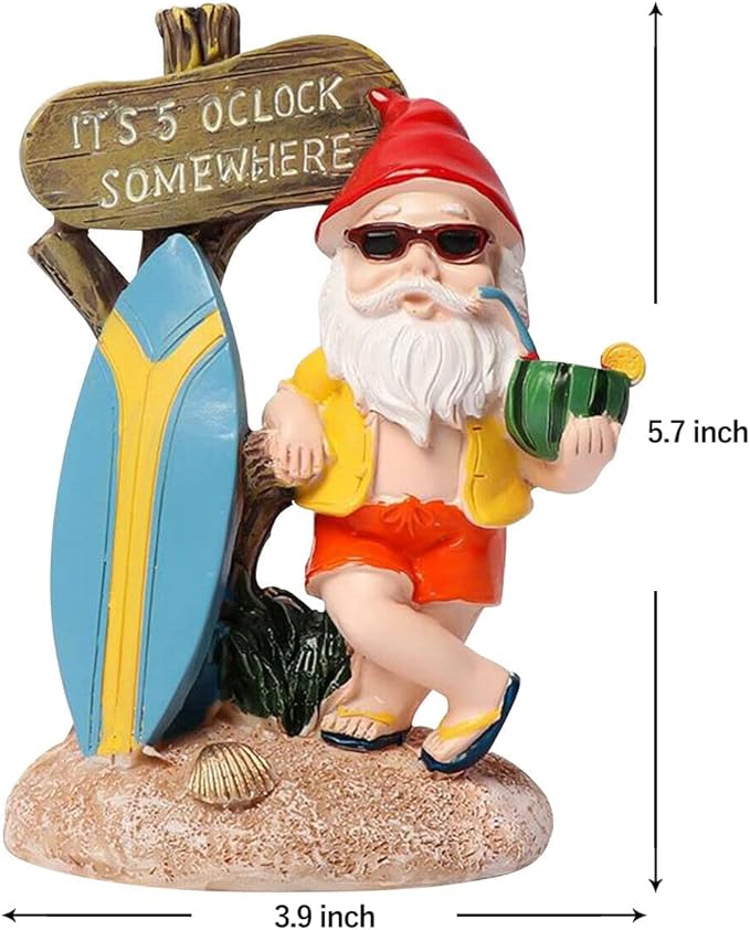 Garden Gnomes Outdoor Funny-It is 5 O'clock Somewhere Gnome Ourdoor Statue for Indoor Outdoor Garden Gnome Sculpture Patio Yard Lawn Dwarf Decoration