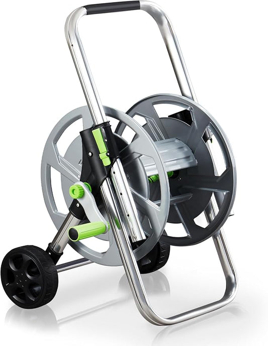 Garden Hose Reel Cart, Holds 75-150 Feet of 5/8-Inch Hose, Portable Hose Reel Cart With Wheels,Adjustable Handrail, Quick Hose Connector