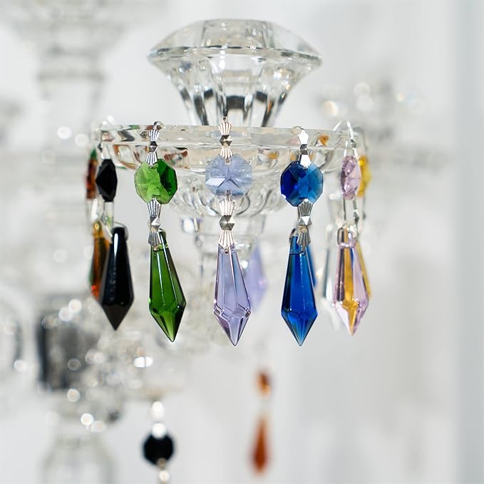 HDCRYSTALGIFTS 40pcs Rainbow Colors Crystal Icicle Pendant Chandelier Teardrop Prisms Drops Lamp Candle Holders Curtain DIY Parts,38mm