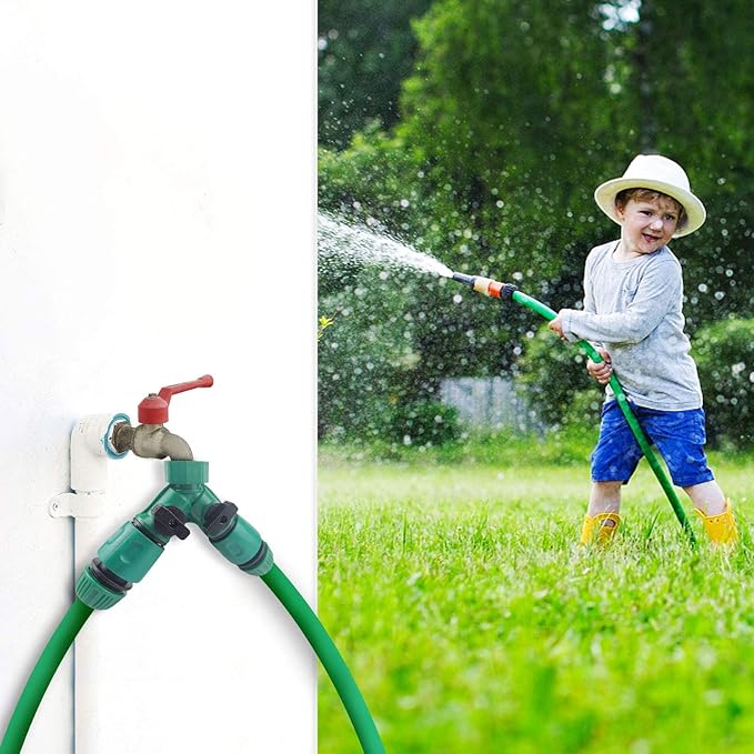 Garden Hose Splitter, 2pcs 3/4" 2 Way Plastic Water Hose Splitter, Garden Hose Connector with Faucet Watering Shut Off for Landscaping, Gardening, Flower Planting, Irrigation