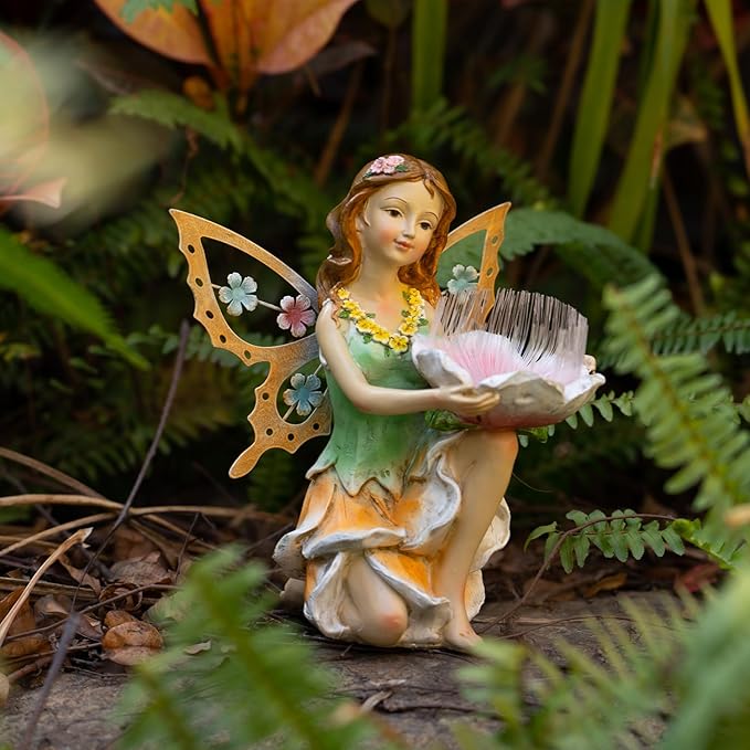 Garden Fairy Decor,Solar Outdoor Statues, Fairy Garden Accessories, Fairy Figurine for Outside Garden Gifts,Resin Ornaments for Patio Yard Lawn,Size6.5 x 5.12 x 9.45 inches
