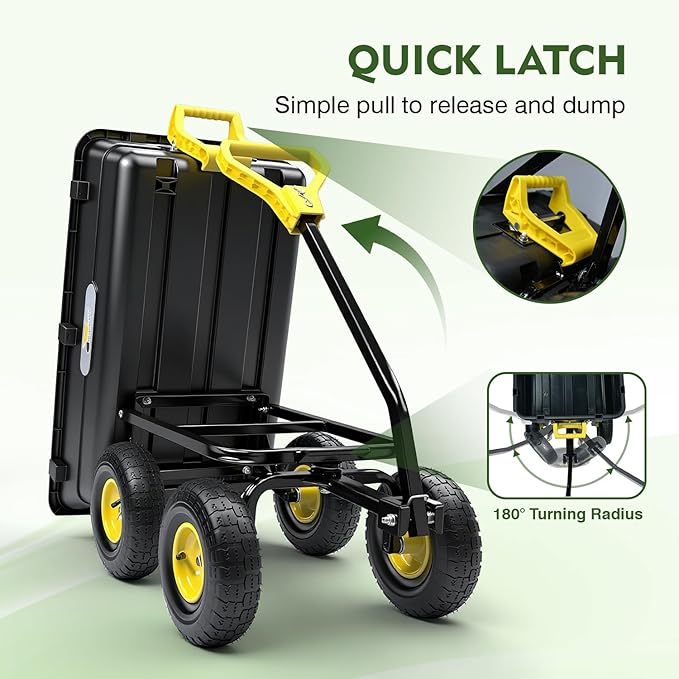 Garden Dump Cart, Heavy-Duty Utility Wagon with 900 lb Capacity, 5 Cu Ft Bed, 10" Pneumatic Tires, 180° Pivot Steering for Yard, Lawn, and Beach Use