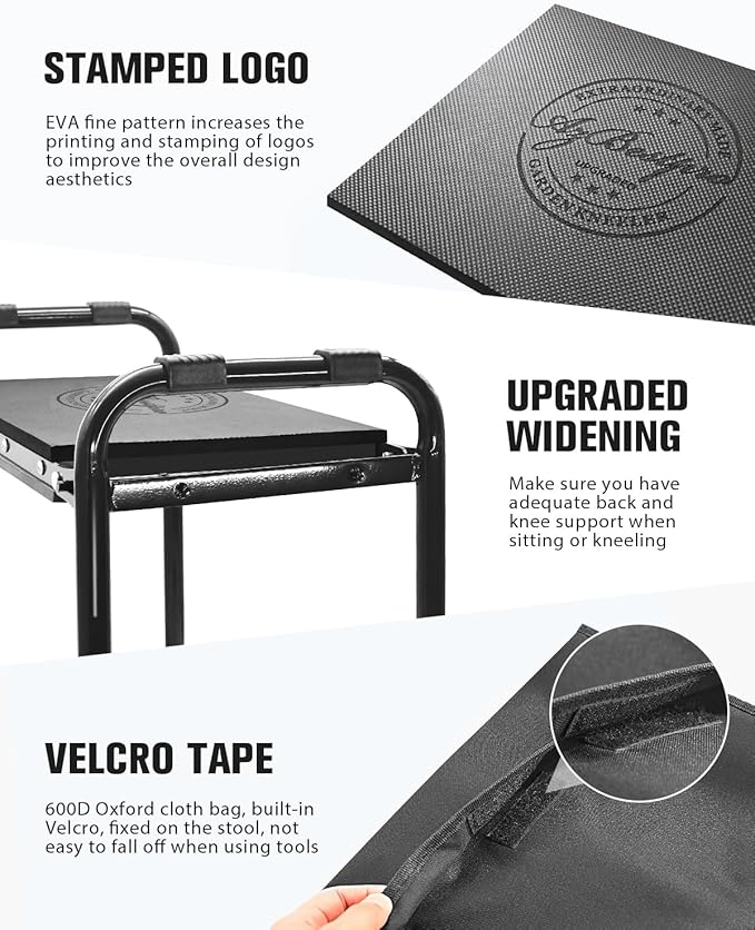 Garden Kneeler and Seat Heavy Duty, Upgraded Widened to 10" Stable Wear-Resistant Prevent Knee and Back Pain, Foldable Gardening Stool - Beautiful Logo high-end 2 Large Tool Bags Gift for Men