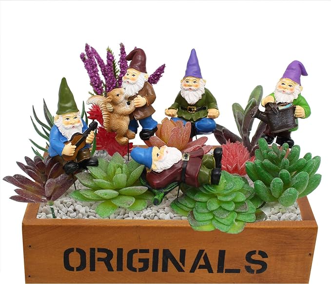Garden Miniature Gnomes Set of 5PCS,Happy Life Gift for Outdoor Fairy Garden Yard Lawn Décor
