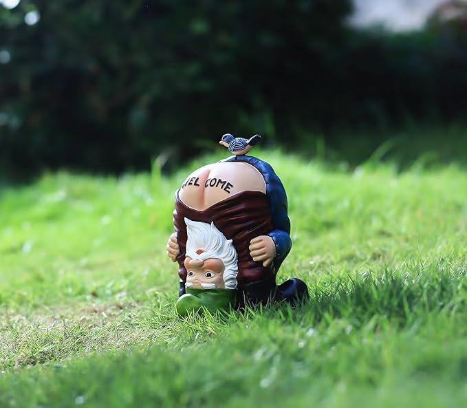 Garden Gnome Statue, Garden Decor,Gnomes Decorations for Yard, Funny Garden Bird Welcome Figurines for Outdoor Patio, Lawn, Yard Art Decoration ,Christmas Garden Gifts (Green)