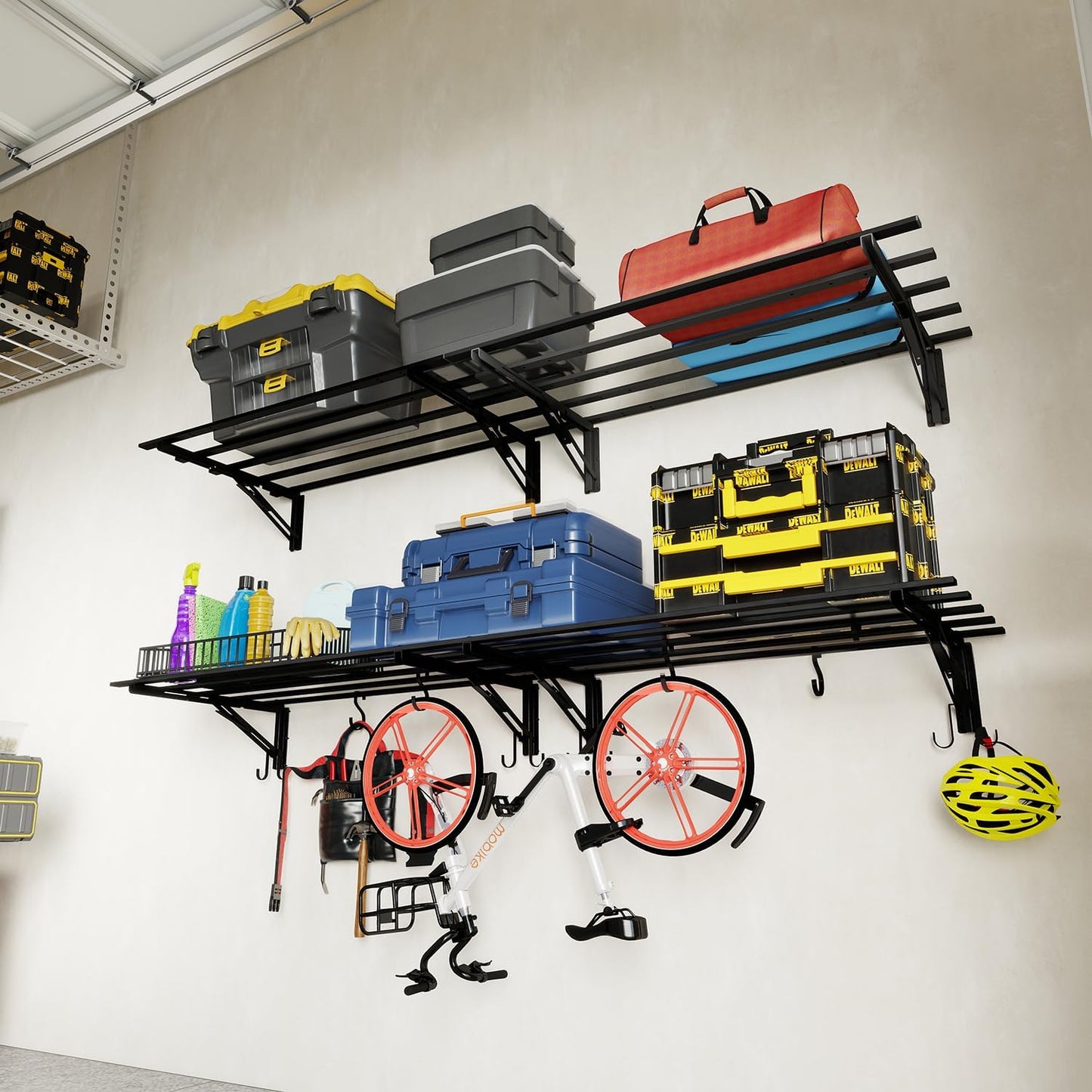 Garage Storage System Shelves 3.21x1.64 ft - Heavy Duty Garage Wall Shelving with Hooks, Foldable Storage Shelving Wall Mounted Install, Versatile Hanging Shelves & Black Metal Floating Organizer