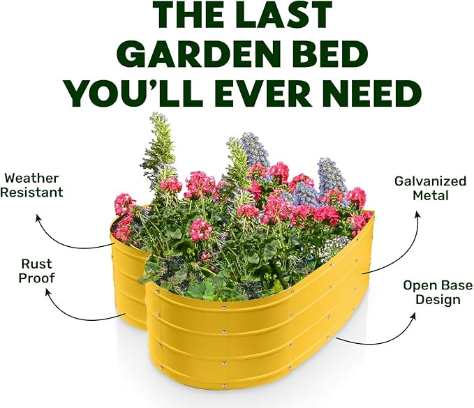 Galvanized Raised Garden Beds Outdoor // Planter Raised Beds for Gardening, Vegetables, Flowers // Large Metal Garden Box (Yellow) // Tool-Free Assembly