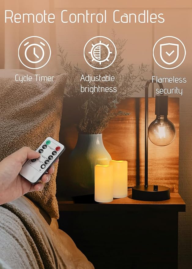 15Pack Waterproof Flameless Remote Control Candles (D3''*H5.5'') Battery Operated Flickering LED Pillar Candle,plastic with 10-Key 24Hours Timer for Outdoor/Indoor Party Garden Lanterns Porch Ivory