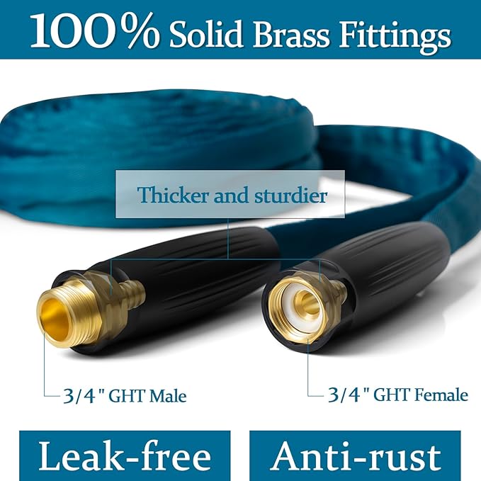 Garden Hose 100ft, Made of TPE(Not PVC), Ultra-Light & Flexible Water Hose with Solid Brass Fittings, Non-Shrinking, Easy to Storage, Drinking Water Safe Material, All-weather, SeaBlue