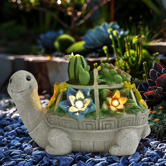 Garden Decor Statue,Solar Turtle with Succulent & 6 LED Lights - Outdoor Figurine for Lawn Decoration, Gifts for mom,Handcrafted Resin Sculpture -Garden Lovers/Mothers Day/Christmas Day Gift