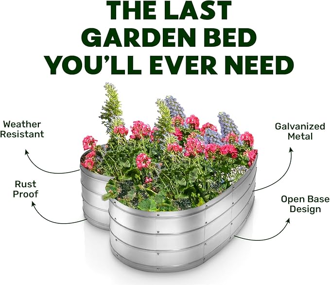 Galvanized Raised Garden Beds Outdoor // Planter Raised Beds for Gardening, Vegetables, Flowers // Large Metal Garden Box (Silver) // Patent Pending Tool-Free Assembly