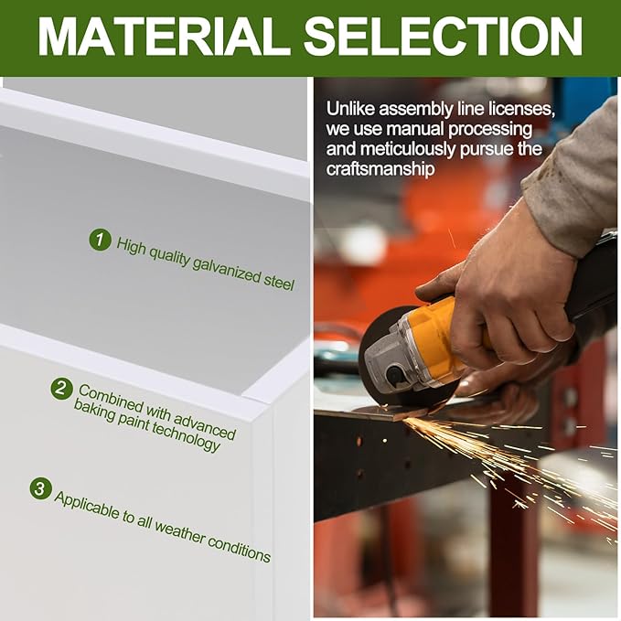 Galvanized Steel Planter Box-No Installation Required Metal Rectangular Block Long Box Planter Modern Outdoor Planters All-Weather Use with Drainage Holes for Patio/Porch, 36×24×12IN(White)