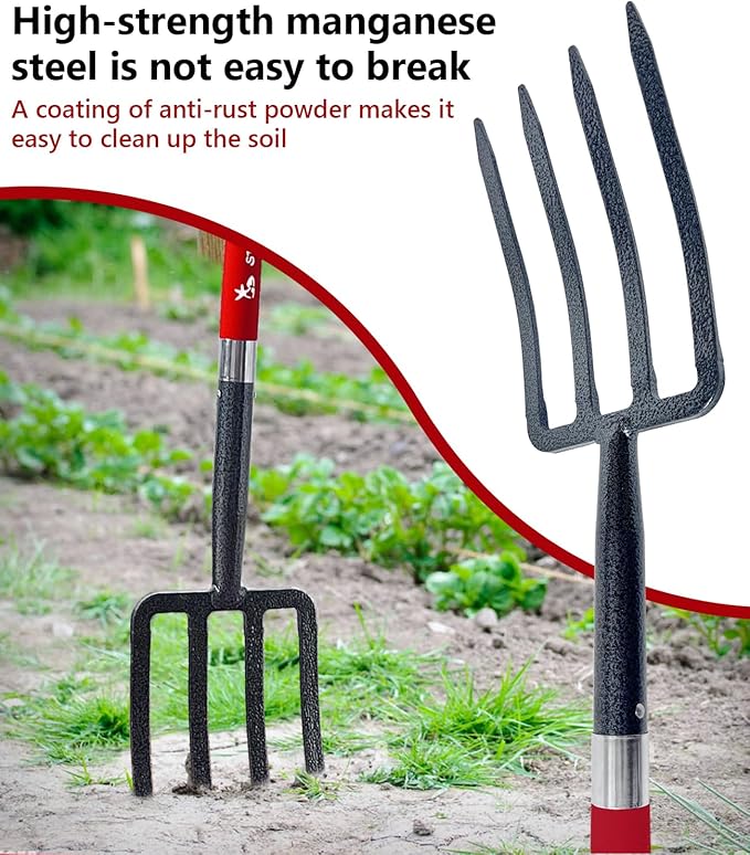 Garden Digging Forks with Premium 4-Tine Forged Steel Digging Fork D-Grip Handles 41" Sturdy Metal D-Handle Virtually Unbreakable Gardening Tool 2 Pcs