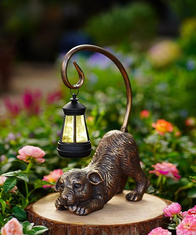 Garden Decor with Solar Lantern:Statues for Outdoor Decorations Yard Art Figurine for Patio Balcony Porch Lawn Ornaments-Gifts for Mom Grandma