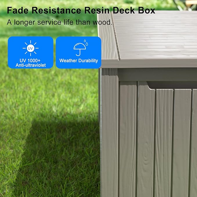 150 Gallon Outdoor Storage Box – Waterproof Deck Box for Patio & Garden,Light Brown