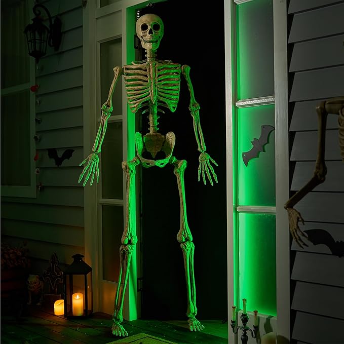 JOYIN 6.9 FT Halloween Skeleton Posable Plastic Full Body Realistic Human Bones with Movable Joints for Indoor Outdoor Halloween Props Spooky Scene Party Decorations(Yellow,No Screwdriver)