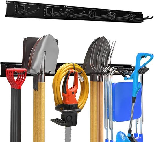 Garage Garden Tool Organizer Wall Mount, Heavy Duty Garage Tool Storage Rack 48 Inches, Max Load 330lb - Shovel, Rake, Folding Chair, Weed Eater Storage