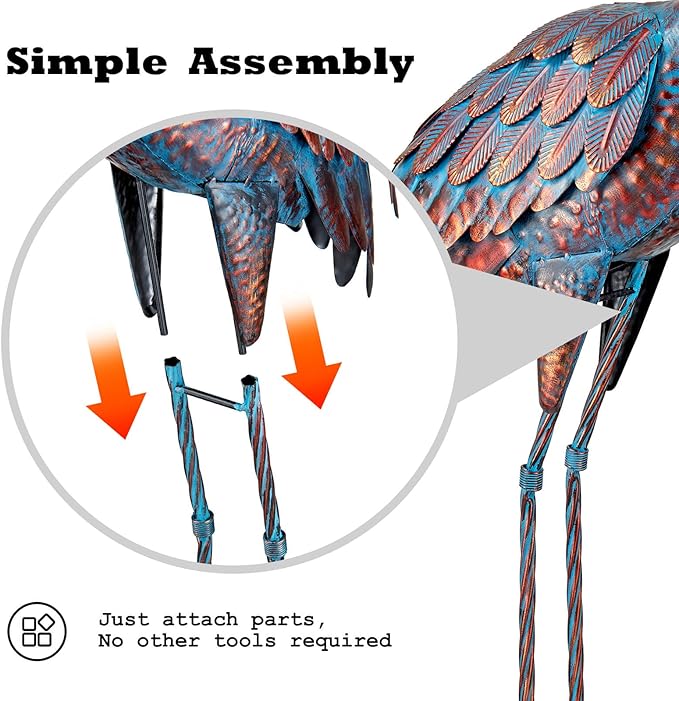 Kircust Garden Crane Statues Patina Heron Decoy, Standing Metal Crane Sculptures Bird Yard Art for Outdoor Decor, Set of 2