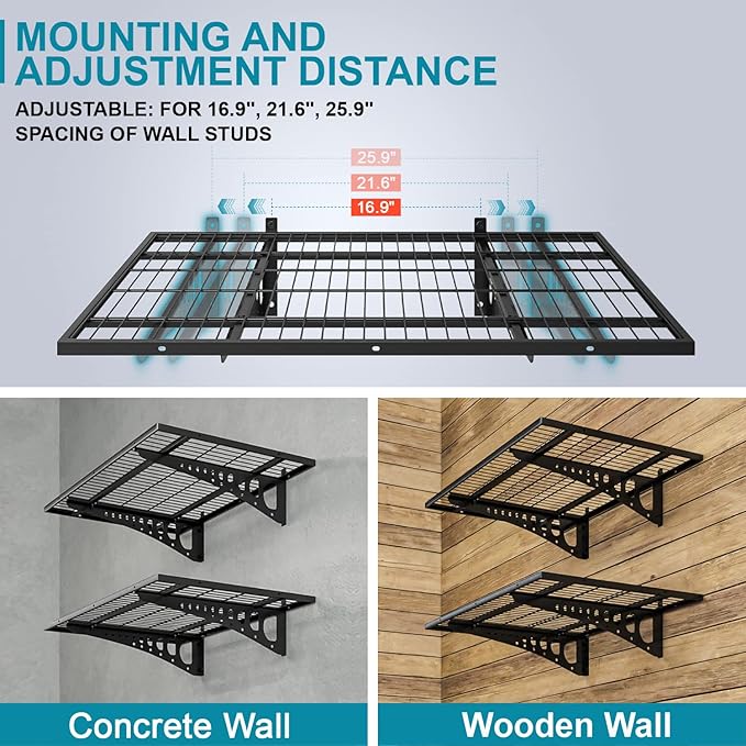 2-Pack 2Γ3ft Garage Wall Shelving, 24Γ36 inches Heavy Duty Wall Mounted Shelves, Garage Storage Shelf, 500 lbs Load Capacity, Black
