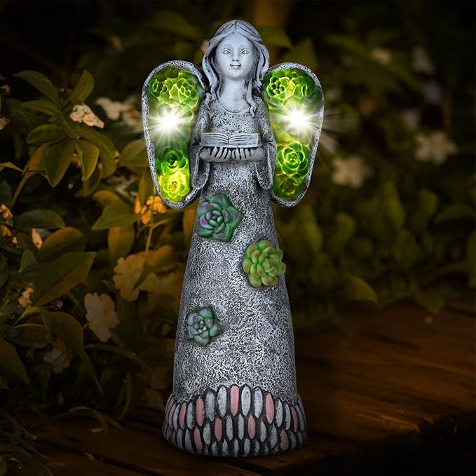 Garden Angels Statue-Solar Angel Statues Cemetery Decoration- Outdoor Memorial Pray Angels Figurine for Patio Lawn Yard Porch Decorations,10.24 Inches