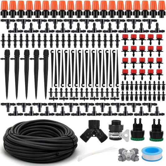Garden Irrigation Kit,131ft 1/4" Drip Irrigation Kit Garden Irrigation System with Adjustable Nozzle Dripper Automatic Irrigation Equipment Set for Garden,Greenhouse, Patio,Lawn
