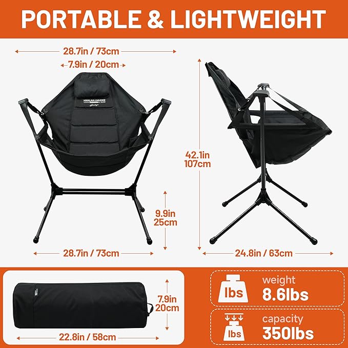 Himalaya Hammock Camping Chair, Swinging Portable Folding Camp Chairs for Adults Heavy Duty Foldable Oversized Rocker with Aluminum Alloy Frame for Outdoor Lawn,Backyard,Beach and Patio Sport