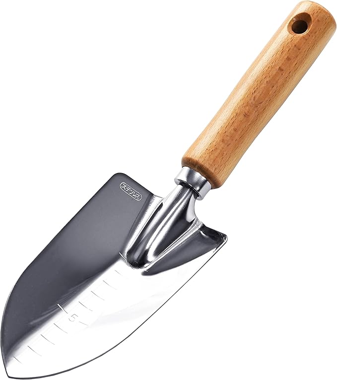 Garden Helper Garden Trowel with Measurements for Planting (Wide), Garden Hand Shovel Japanese Stainless Steel, Wooden Handle, Made in Japan