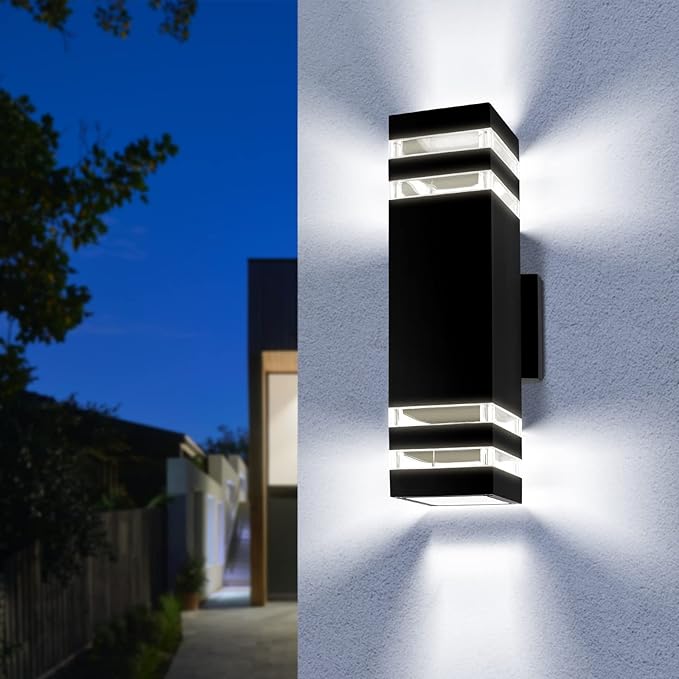4 Pack LED Up Down Porch Wall Light, Modern Dusk to Dawn Outdoor Lighting, Aluminum IP65 Waterproof Exterior Light Fixture, Square Wall Light Sconce for Patio House