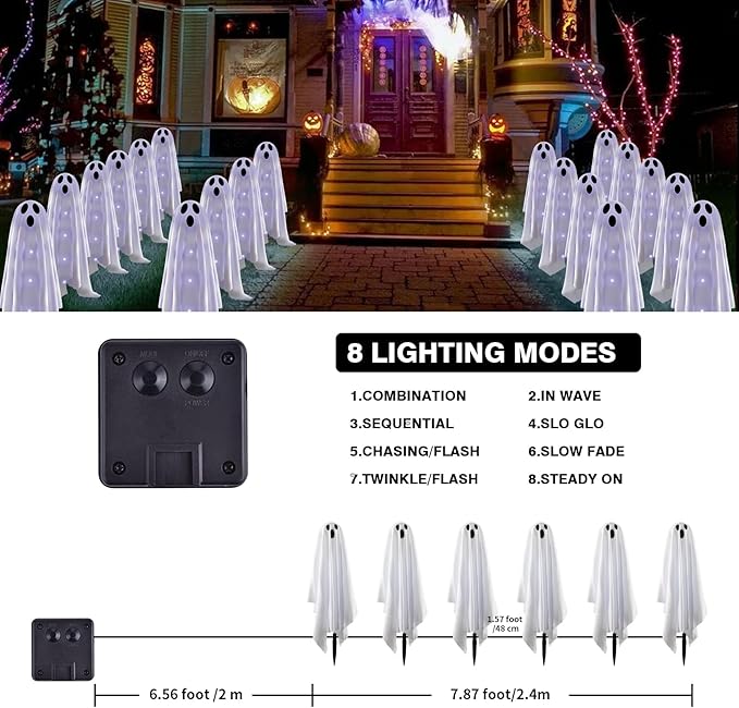 Halloween Decorations Solar Garden Lights Outdoor,6PACKS Halloween Ghost Decorations Lights with Scary Party Gifts Decor,Solar Scary Ghost Path Lights for Halloween Party Decor Cold White