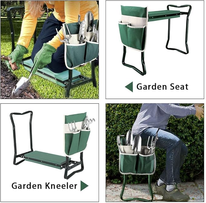 Garden Kneeler and Seat Stool Heavy Duty Garden Folding Bench with Large Tool Pocket and Soft EVA Kneeling Pad for Gardening Lovers