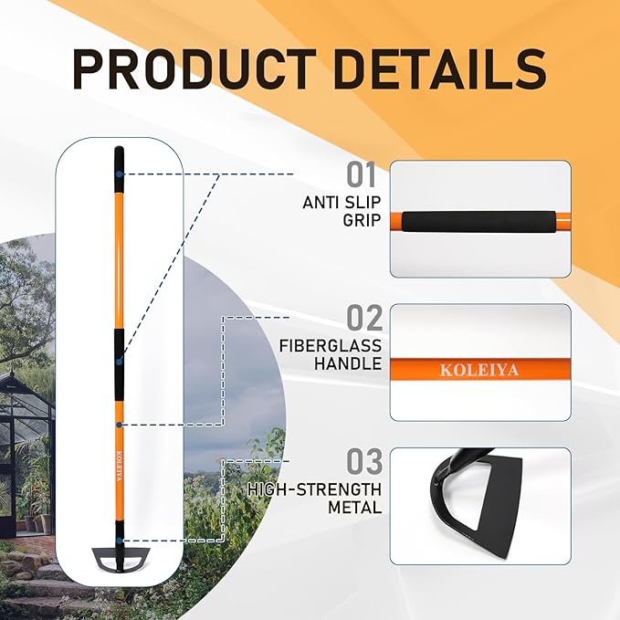 Garden Hoe,Garden Tools for Weeding,Hoe Garden Tool for Gardening Planting with Fiberglass Handle,57Inches,Orange