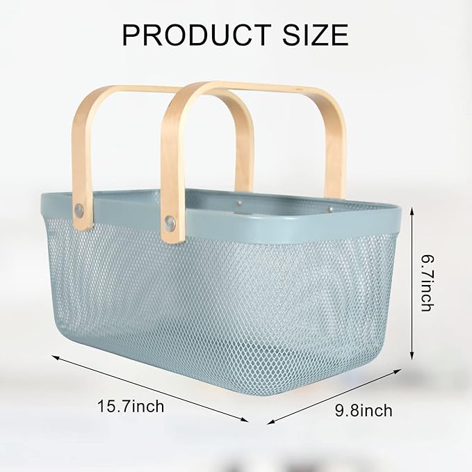 Garden Harvest Basket,Delicate Harvest Basket for Garden Vegetables,Practical Metal Mesh Wire Basket with Handle Suitable for Bathroom,Cabinet,Kitchen(Blue)