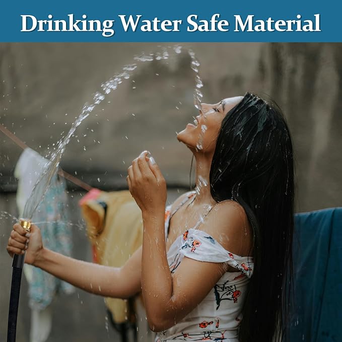 Garden Hose 50ft Made of TPE(BetterThan PVC), with 10 Patterns Sprayer Nozzle, Ultra-Light & Flexible Water Hose with Solid Brass Fittings, Non-Shrinking, Easy to Storage, Drinking Water Safe Material