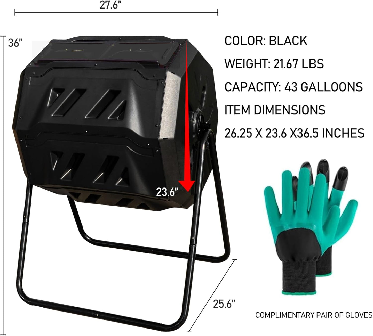 Hourleey Compost Bin Outdoor, 43 Gallon Dual Chamber Tumbling Composting Bin with Sliding Doors, Tumbler Rotating Batch Composter Bin for Garden Kitchen Yard