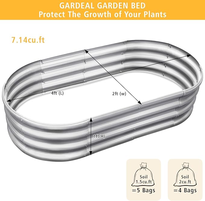Garden 2Pcs 4x2x1ft Galvanized Raised Garden Bed Kit - Metal Planter Boxes for Vegetables/Herbs/Flowers, Heavy-Duty Steel Outdoor Garden Box with Reinforced Edges