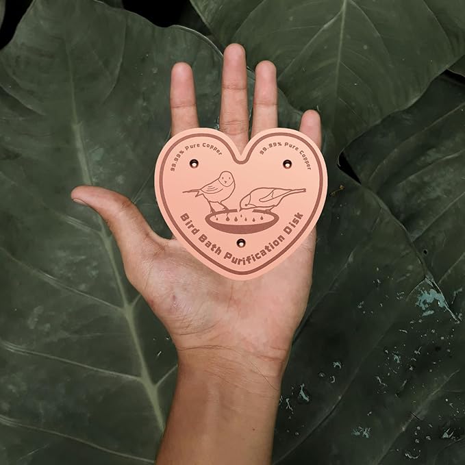 4-Pack 99.99% Pure Copper Bird Bath Purification Disk,Copper Disc with Stable Triple-Point Support,Fits All Outdoor Bird Baths(Heart-Shaped)