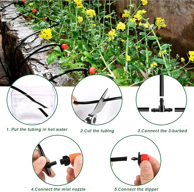 Garden Irrigation Kit,131ft 1/4" Drip Irrigation Kit Garden Irrigation System with Adjustable Nozzle Dripper Automatic Irrigation Equipment Set for Garden,Greenhouse, Patio,Lawn