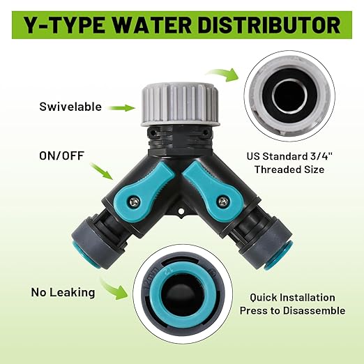 Garden Drip Irrigation Kit, 100ft Black Hose, 360° Pure Copper Closeable Nozzle, Patio Misting Plant Watering Sprinkler, Faucet Separator, Sprinkler Hose Adapter (28 360° nozzles + 28 T-connectors)