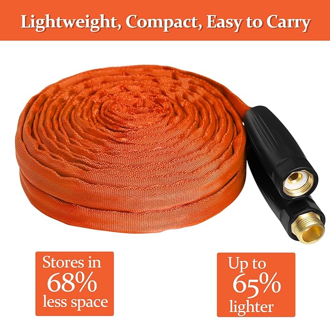 Garden Hose 25ft Made of TPE(Not PVC), with 10 Patterns Sprayer Nozzle, Flexible Water Hose with Swivel-Handle, Solid Brass Fittings, Non-Shrinking, Drinking Water Safe Material, All-weather