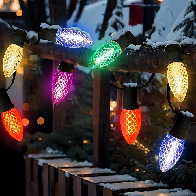 J-HVA ๐๐๐ฟ C9 Strawberry Christmas Pathway Lights - 29ft Christmas Multicolor String Lights Outdoor Waterproof Walkway Lights with 25 Marker Stakes for Xmas Tree Yard Garden Decoration (25 Lights)